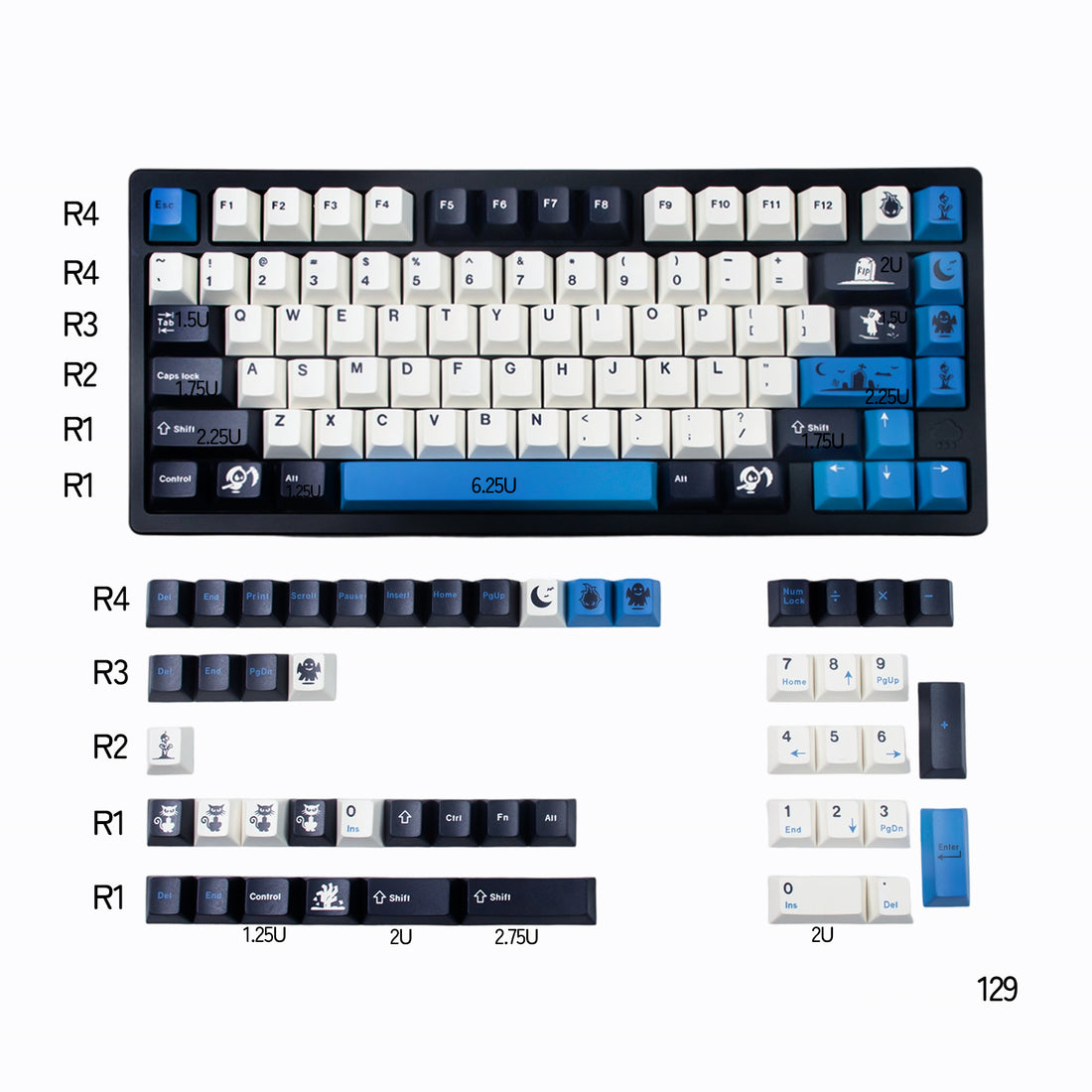 Midnight Halloween theme, original factory high Sublimation creative personalized keycap set