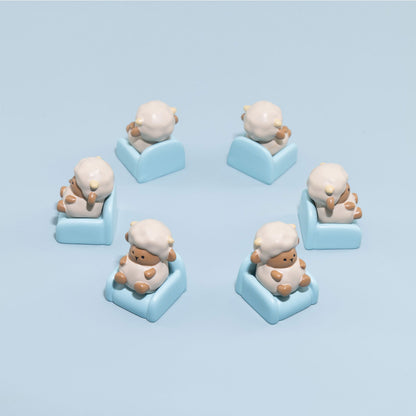 Leisure Time Theme, Small Animals Sitting on Sofa, Resin Spray Personalized Keycaps, Art Design Keycaps