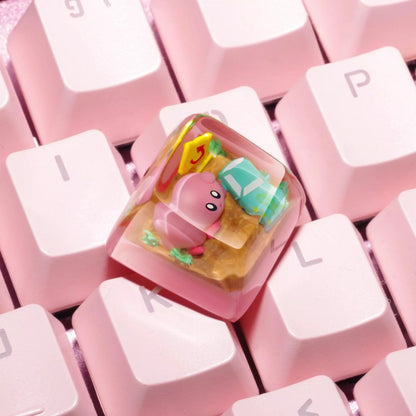 Kirby, Crystal drops of glue personalized keycaps, cultural and creative handmade resin keycaps for anime and gaming peripherals