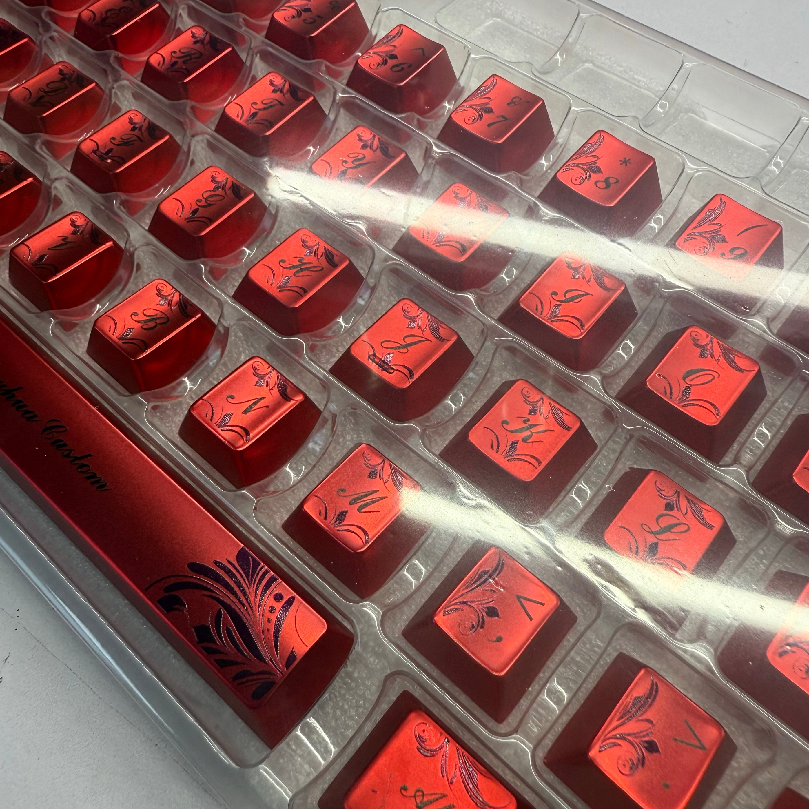Metal electrophoretic red, floral font, metal set personalized keycap series.