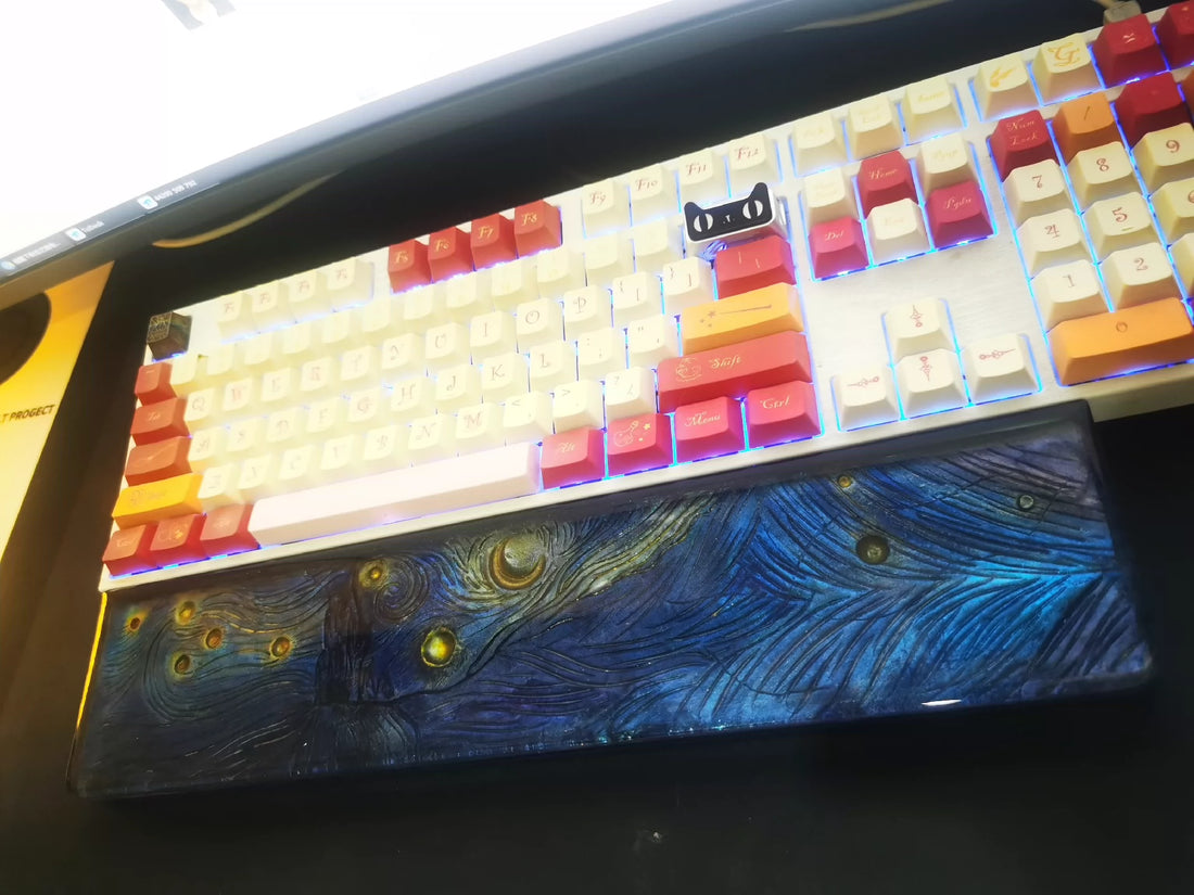 Van Gogh style starry night, Keyboard holder, Handmade custom resin hand support, keyboard accessories