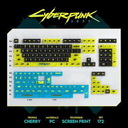 Cyberpunk themed keycaps pbt+PC sublimation technology personalized keycap set neon colored keycaps, anime and game themed decorative keycaps