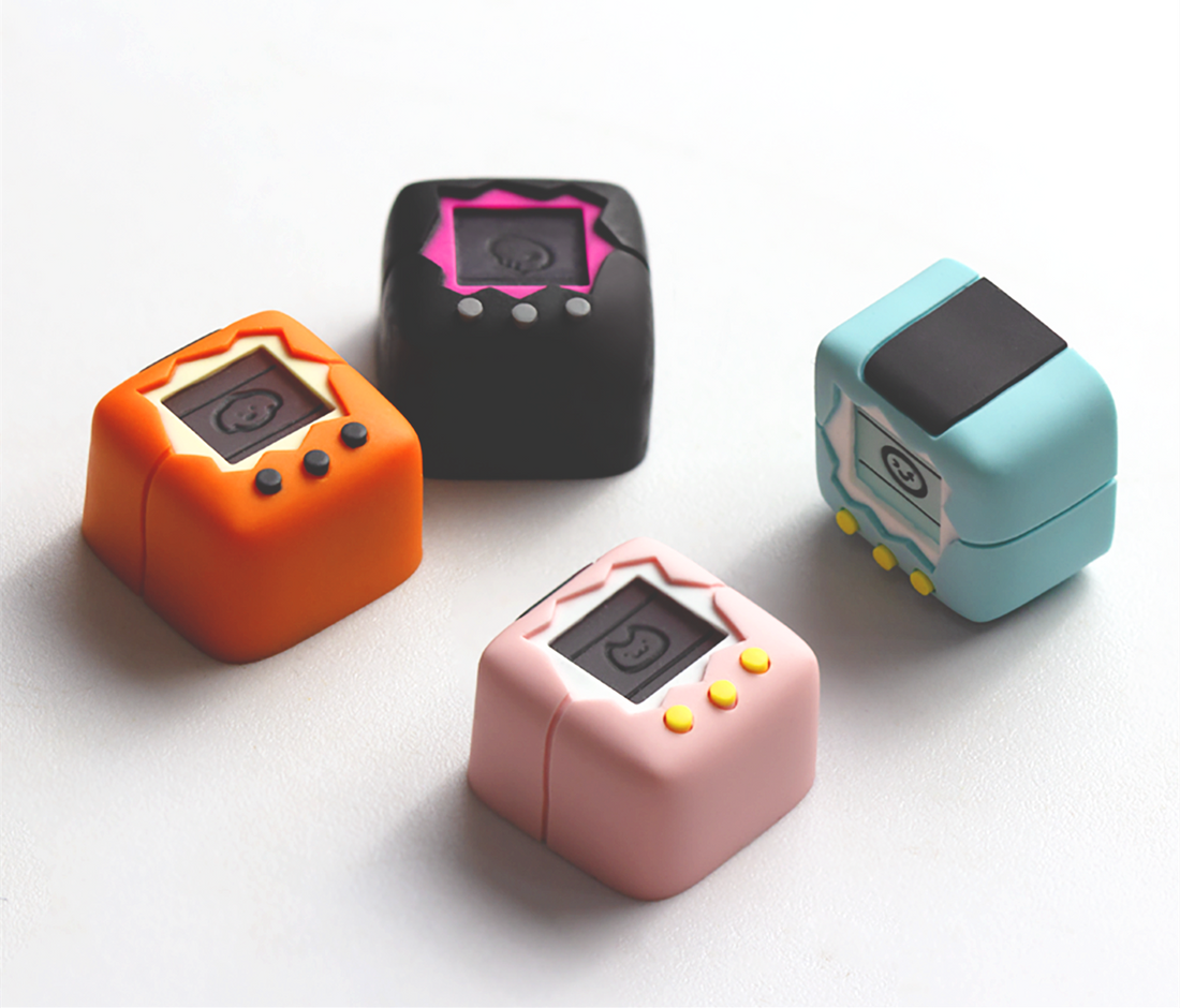 Electronic pet shaped personalized keycaps, multi-color resin molded handmade art keycaps, mechanical keyboard decorative keycaps