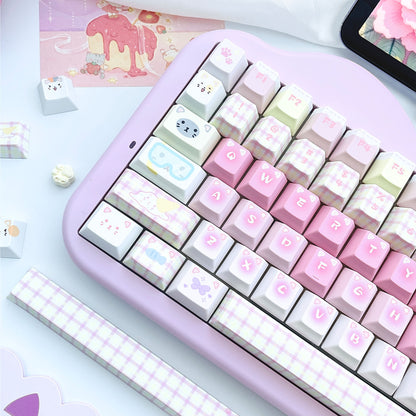 Cute Cat Theme Keycap Mechanical Keyboard Cap PBT Five sided Heat Sublimation Pink Series Personalized Keycap Set