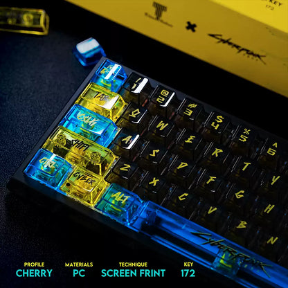 Cyberpunk themed keycaps pbt+PC sublimation technology personalized keycap set neon colored keycaps, anime and game themed decorative keycaps