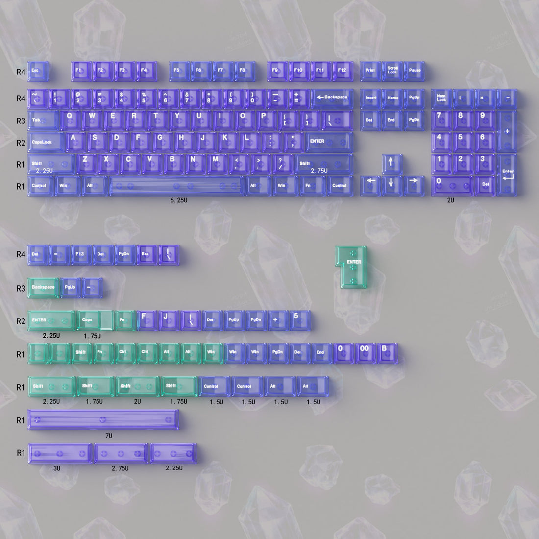 Key mechanical keyboard keycap PC material UV transfer printing original factory high color transparent set keycap