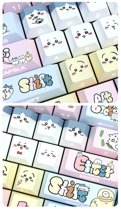 Chiikawa theme, personalized keycap set with side engraved original translucent keycap PBT thermal sublimation process