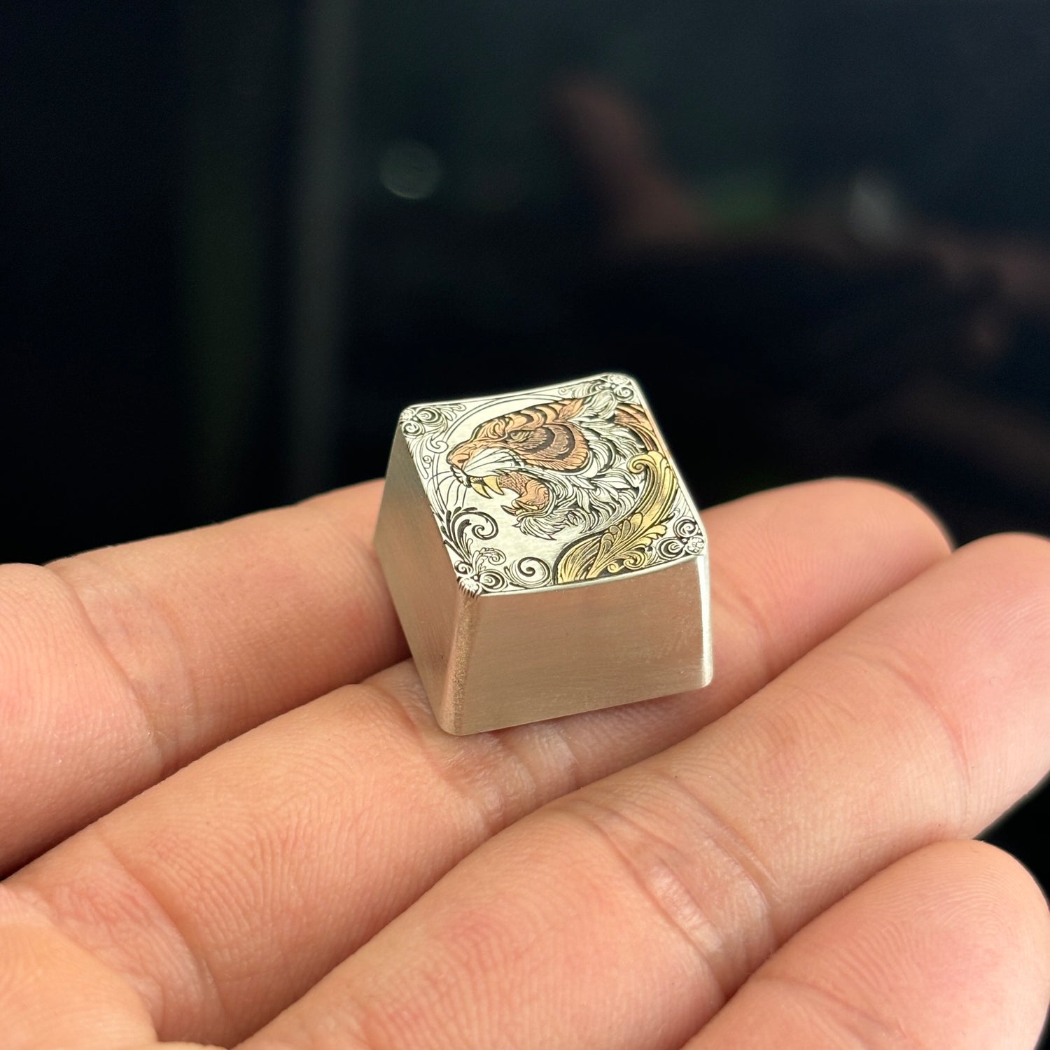 Collection of pure silver hand carved personalized keycaps, hand carved inlaid custom art keycaps