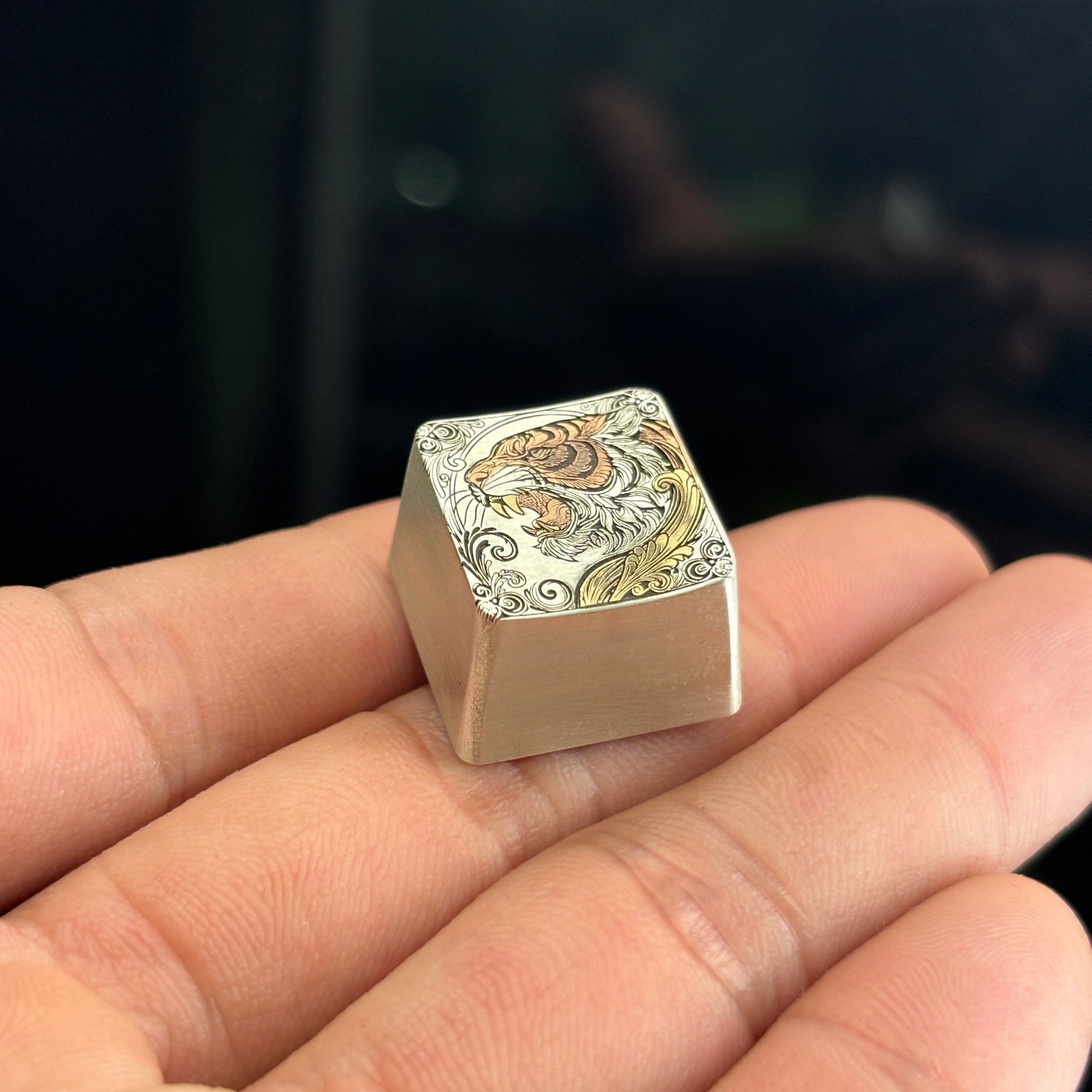 Collection of pure silver hand carved personalized keycaps, hand carved inlaid custom art keycaps