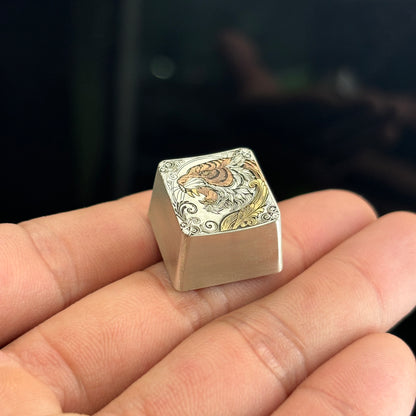 Collection of pure silver hand carved personalized keycaps, hand carved inlaid custom art keycaps