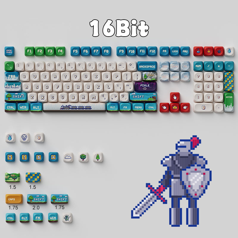 16 bit keycaps, all five sided thermal sublimation small circular pixel machine style mechanical keyboard keycaps