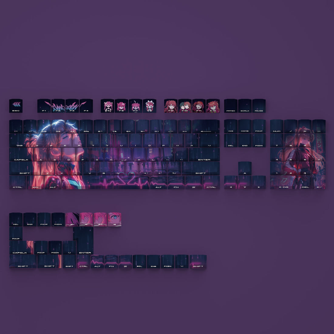 EVA, Asuka Anime Character Keycaps Original Factory Height Side Engraved Transparent Keycaps PBT Side Transparent Personalized Set Keys