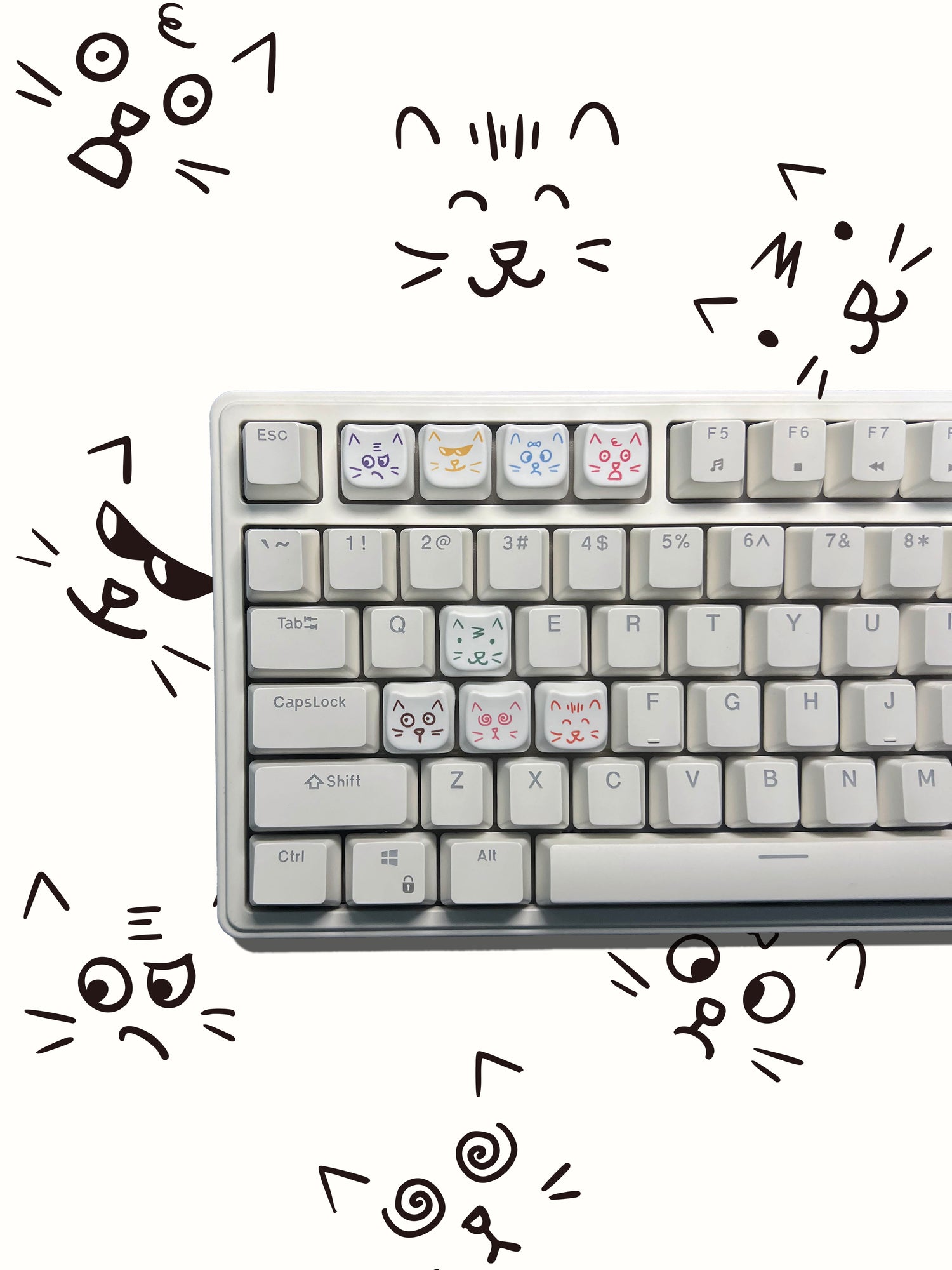 Cute cat 8-key emoji, heat sublimated PTB material, personalized keycap.