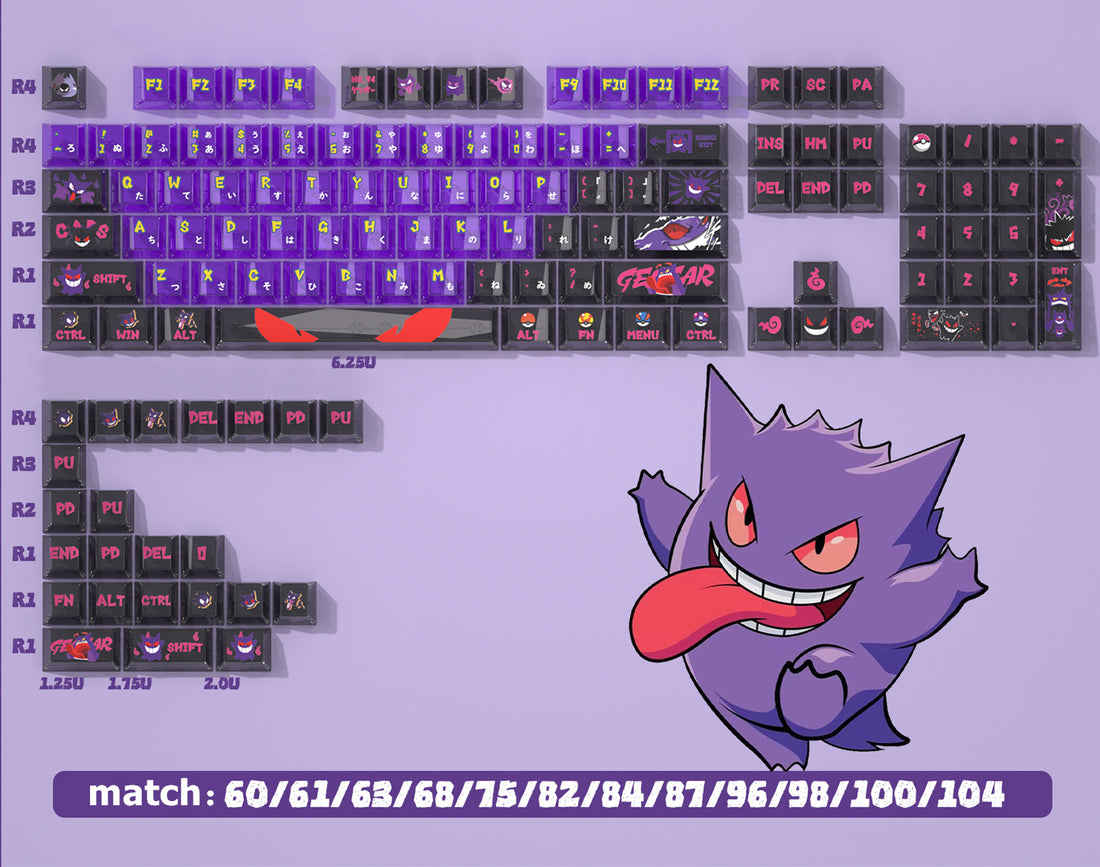 Gengar Double Splicing Transparent Original Factory Height Small Full Set PBT Heat Sublimation MX Switch Keyboard Keycaps