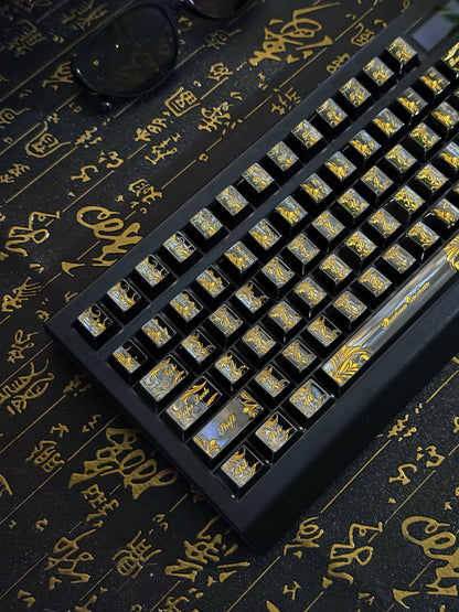 Black PVD mirror original factory height metal zinc alloy CNC carved retro patterned metal decorative keycaps