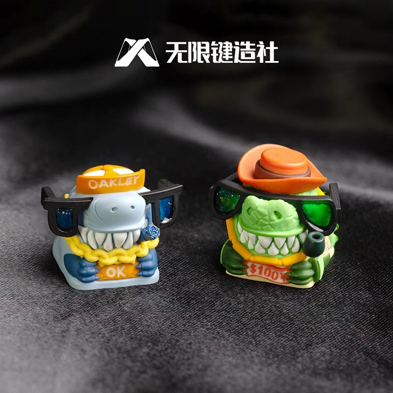 Original design of bully crocodile, shark, multi-color resin personalized keycaps, handmade art keycaps decorated with keycaps.