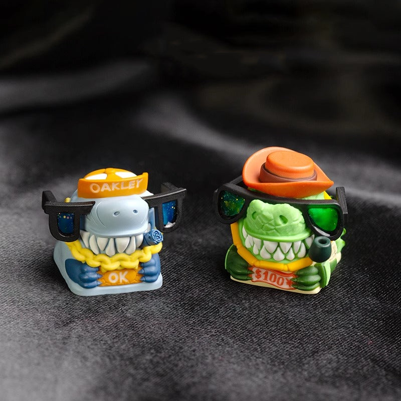 Original design of bully crocodile, shark, multi-color resin personalized keycaps, handmade art keycaps decorated with keycaps.