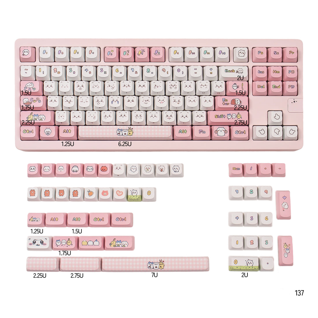 Chiikawa theme, PBT material MOA height Sublimation creative personalized keycap set
