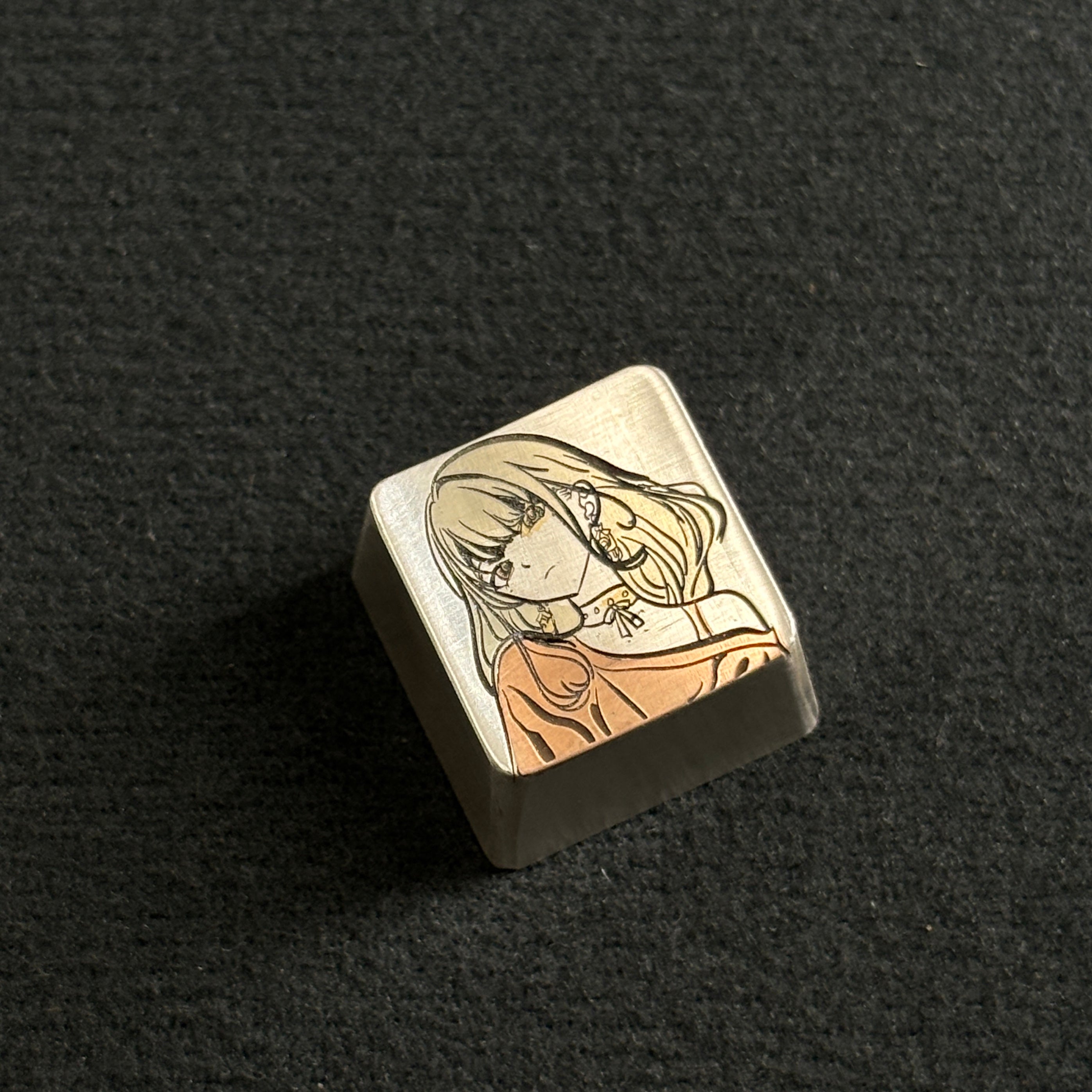 Collection of pure silver hand carved personalized keycaps, hand carved inlaid custom art keycaps