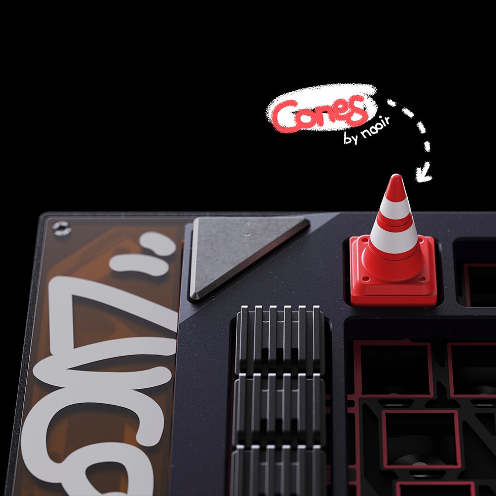 Road obstacle cones, aluminum alloy metal personalized keycaps, no parking keycaps allowed on road obstacles.