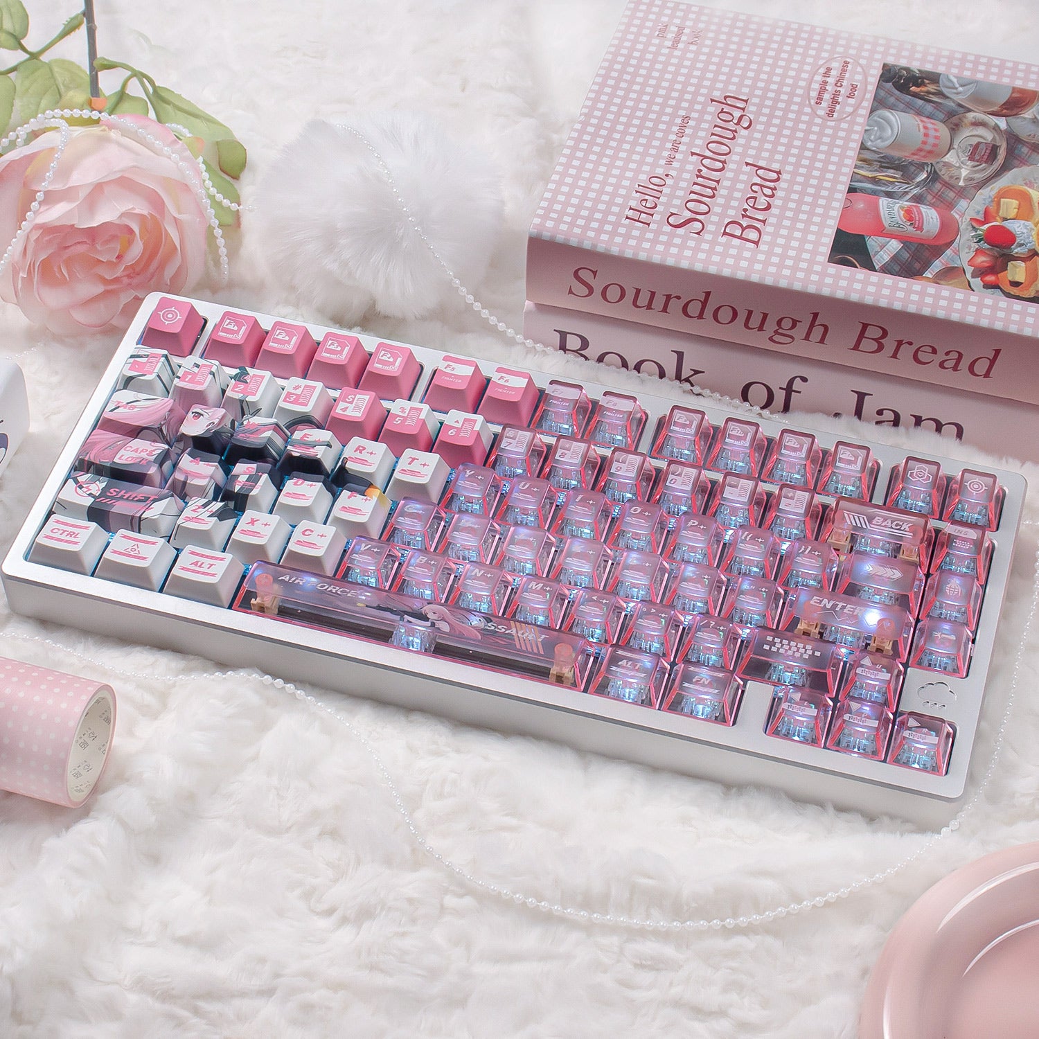 Mechatronics Assault Theme, PBT+PC Top Misty Pink Sublimation Creative Personalized Keycap Set