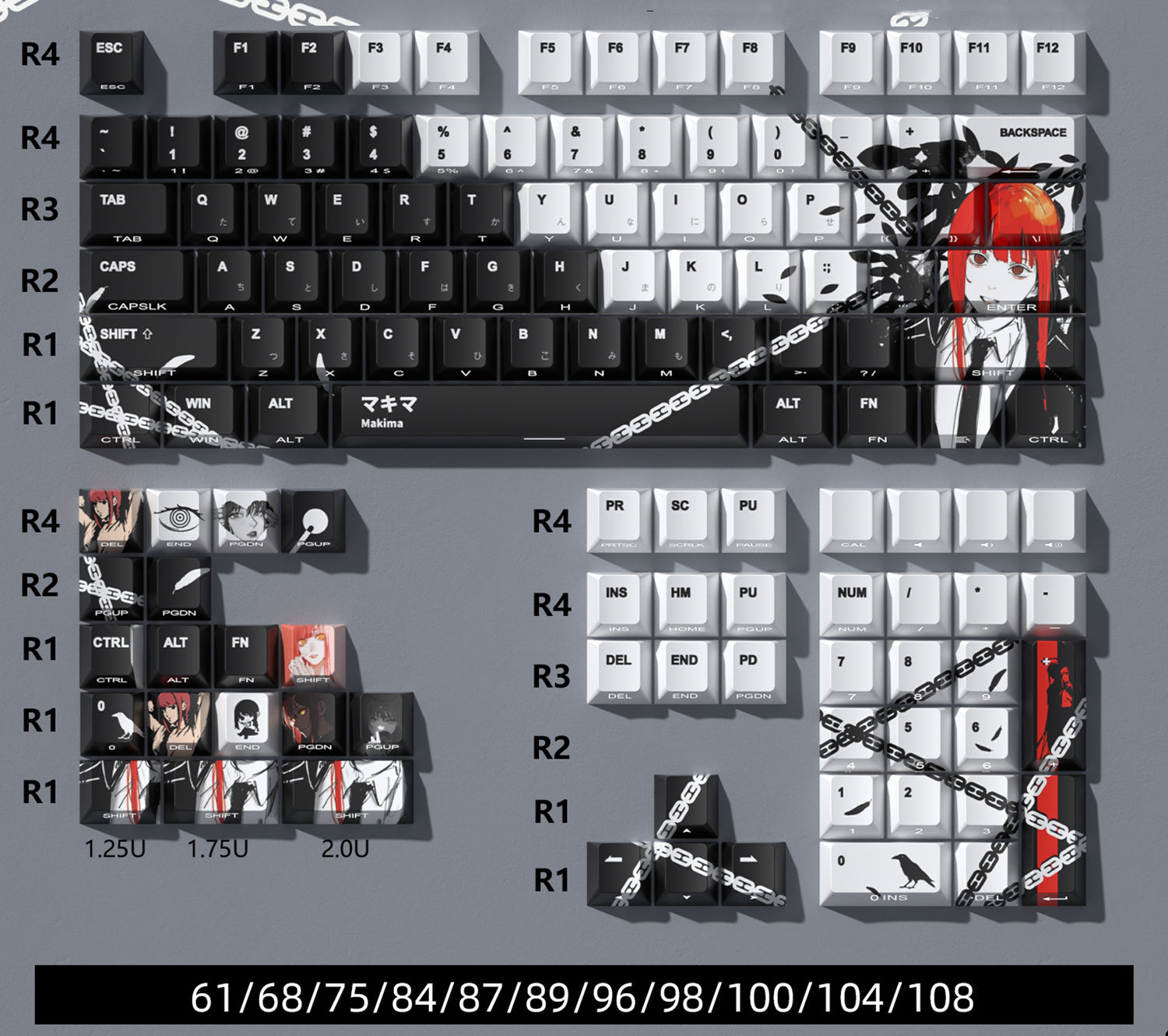 Chainsaw Man Theme Makima Side Engraved Transparent Keycaps OEM Height PBT Thermal Sublimation Anime Game Theme Customized Keycaps