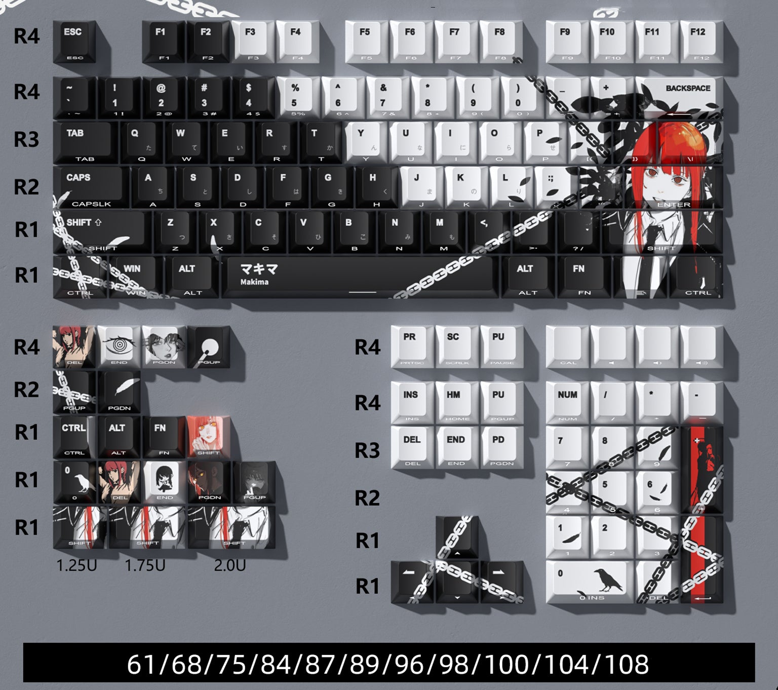 Chainsaw Man Theme Makima Side Engraved Transparent Keycaps OEM Height PBT Thermal Sublimation Anime Game Theme Customized Keycaps