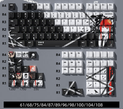 Chainsaw Man Theme Makima Side Engraved Transparent Keycaps OEM Height PBT Thermal Sublimation Anime Game Theme Customized Keycaps