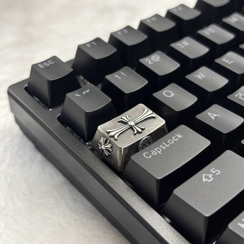 Chrome Hearts sterling silver oxide black style, full keyboard key positions, 925 sterling silver custom fashionable cultural keycaps, fashionable personalized art decoration keycaps