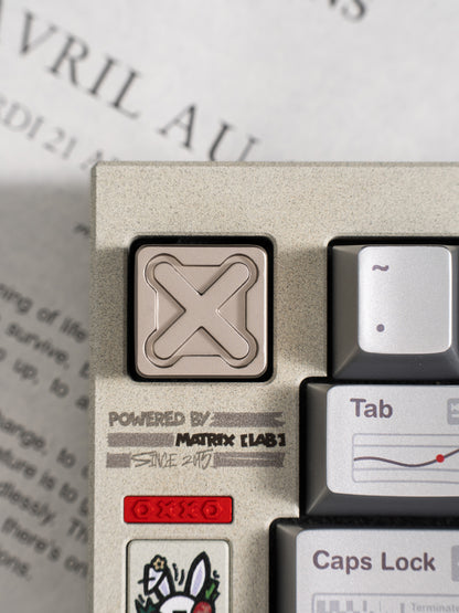 Nuclear Cube themed design, metal black and white color scheme, glossy matte metal, customized personalized keycaps
