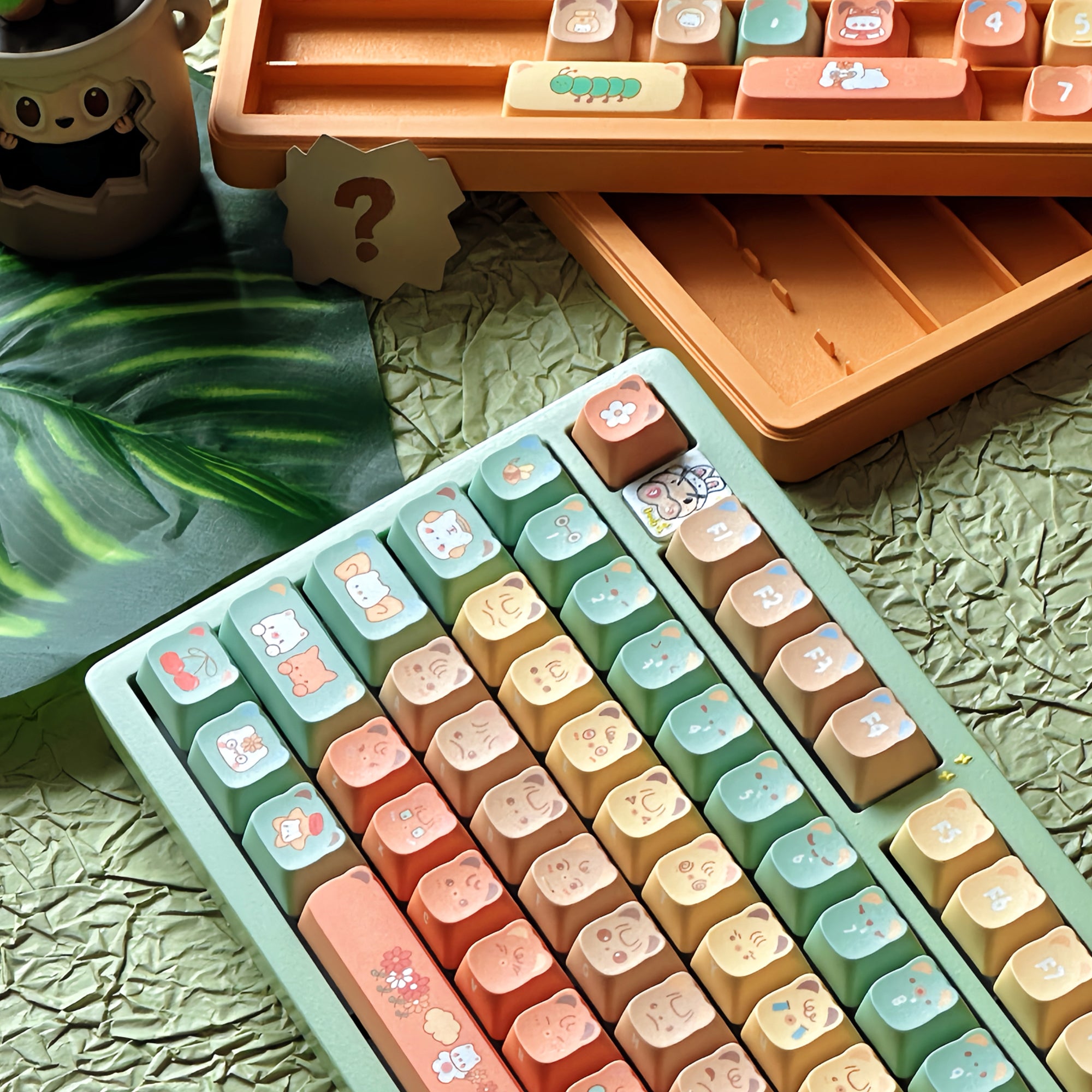 Orange Bear, Bear Ear Key Cap PBT Mechanical Keyboard Key Cap Original PDA High Girl Cute Personalized Key Cap Set