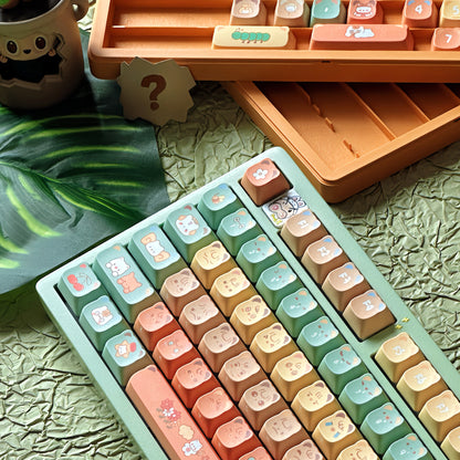 Orange Bear, Bear Ear Key Cap PBT Mechanical Keyboard Key Cap Original PDA High Girl Cute Personalized Key Cap Set