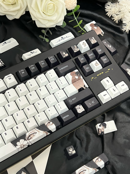 Chainsaw Man, Reze Theme Keycap Two dimensional Anime Peripheral Mechanical Keycap PBT Five sided Heat Sublimation Personalized Keycap Set