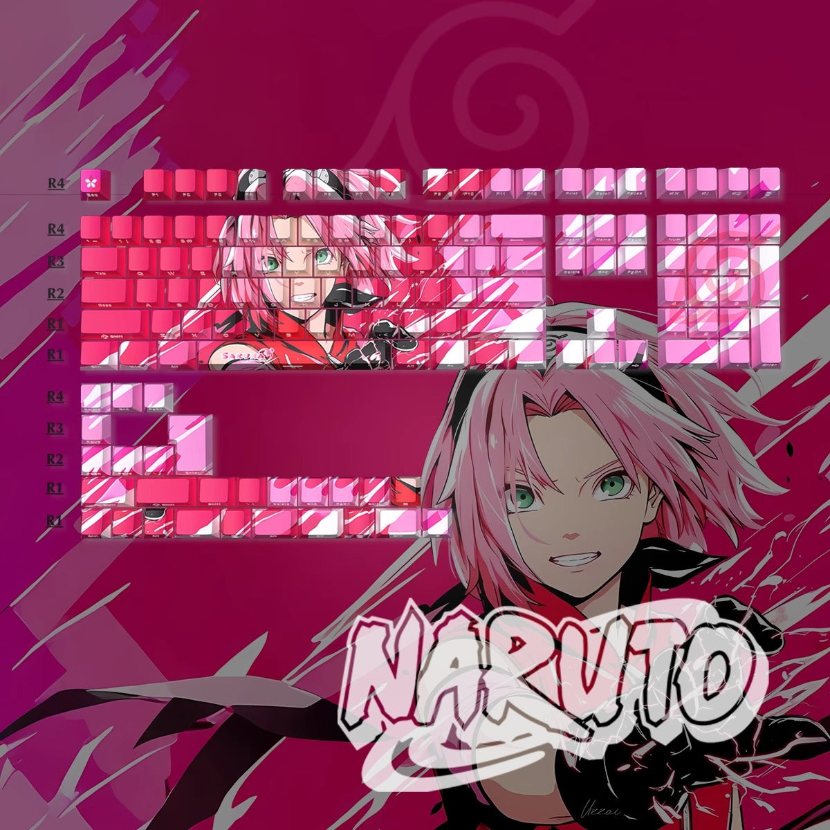 NARUTO themed series keycaps, PBT side engraved character translucent, anime culture peripheral personalized keycaps