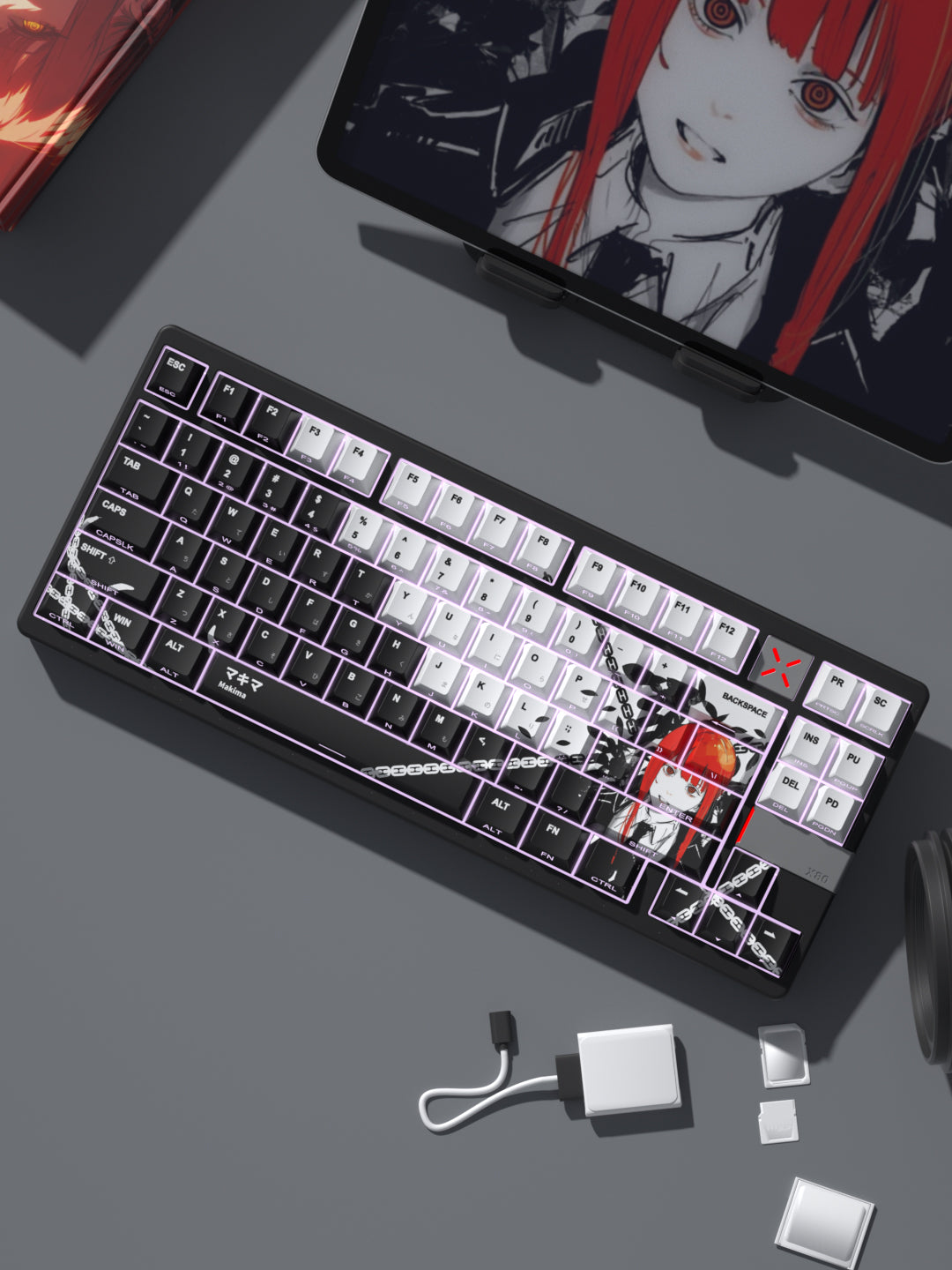 Chainsaw Man Theme Makima Side Engraved Transparent Keycaps OEM Height PBT Thermal Sublimation Anime Game Theme Customized Keycaps