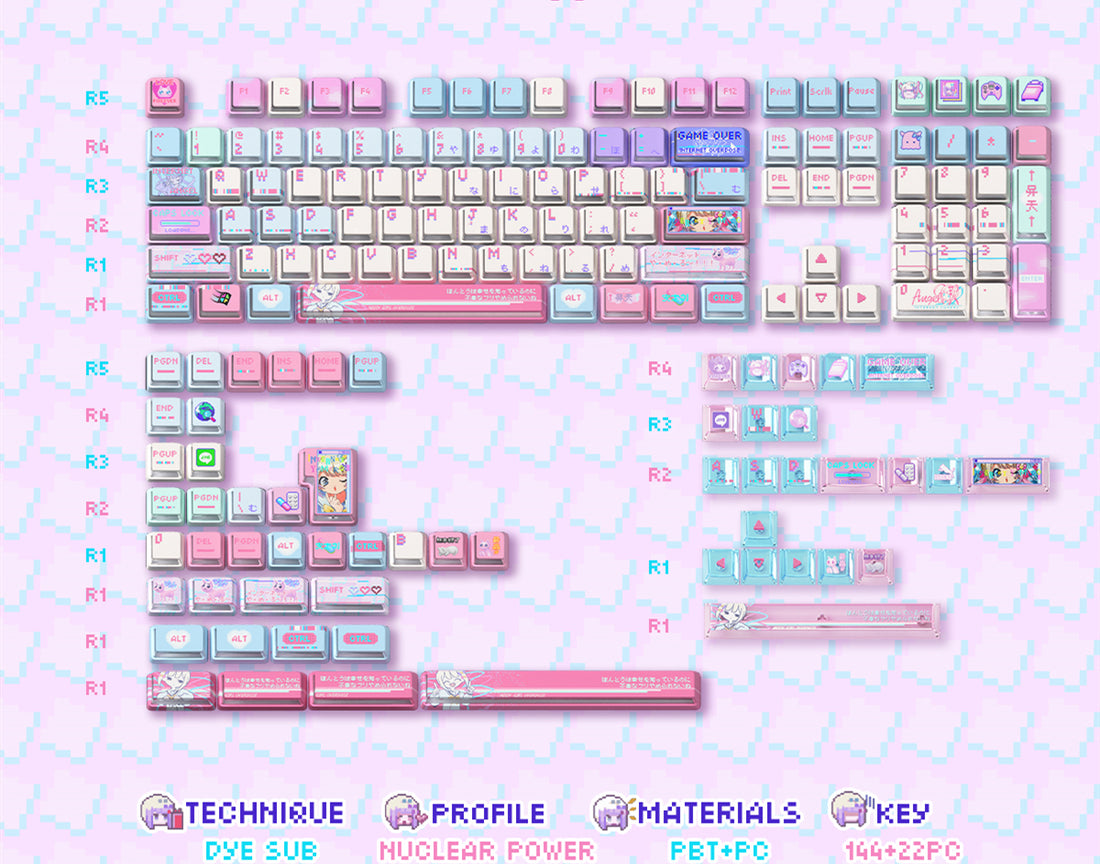 NEEDY GIRL OVERDOSE Theme Keycaps PBT+PC Thermal Sublimation Craftsmanship Personalized Keycap Set Pink Series Keycaps, Anime Game Theme Decorative Keycaps