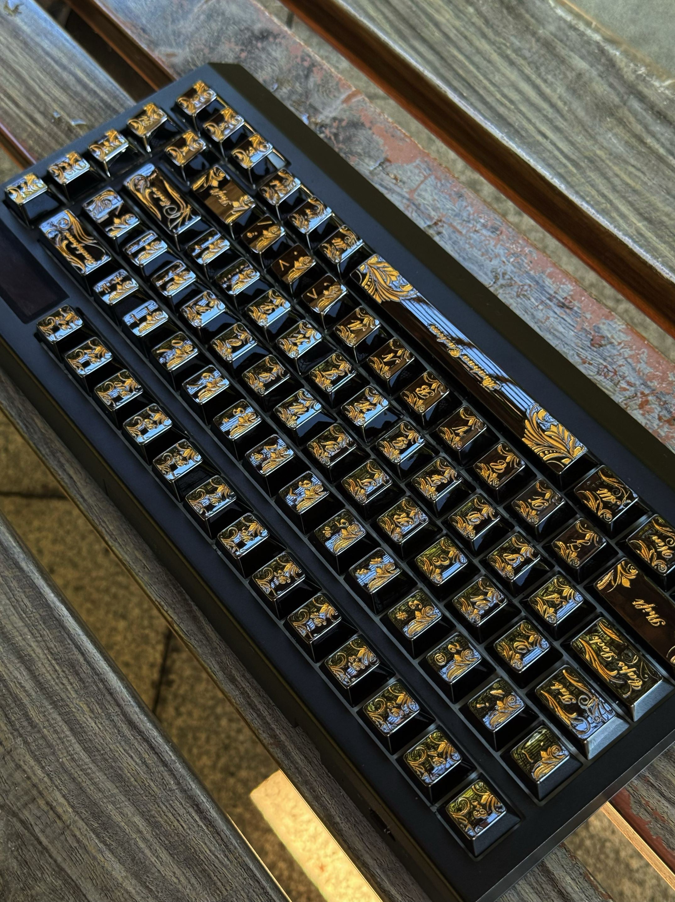 Black PVD mirror original factory height metal zinc alloy CNC carved retro patterned metal decorative keycaps