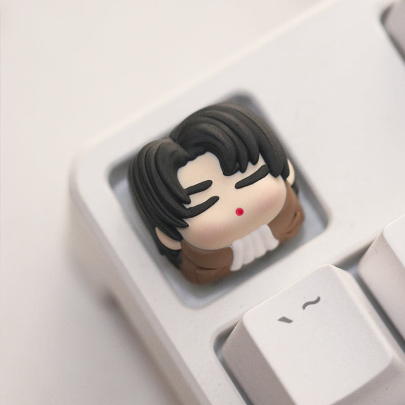 Attack on Titan，Levi Ackerman， Multi colored resin molded personalized keycaps, creative decorative art keycaps featuring anime character images