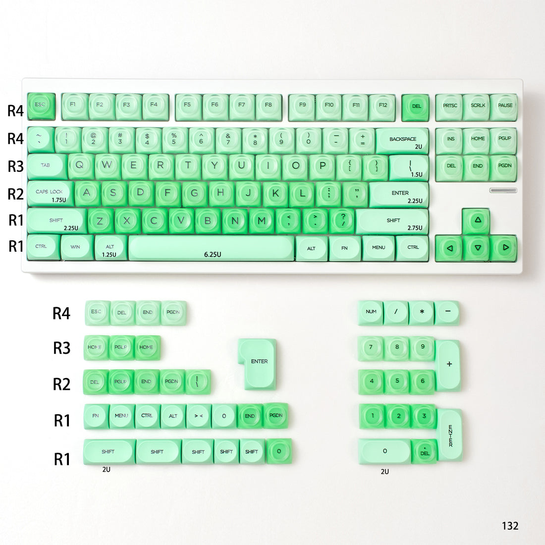 MOA High Green Jelly Cloud Gradient Keycap PBT+PC Cute Spherical Keycap Set