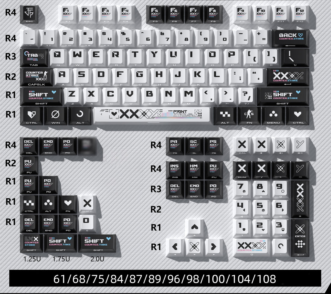 CSGO Printed Theme Collection, Black and White PC Transparent, PBT Set Keycaps, Heat Sublimation Personalized Set Keycaps.