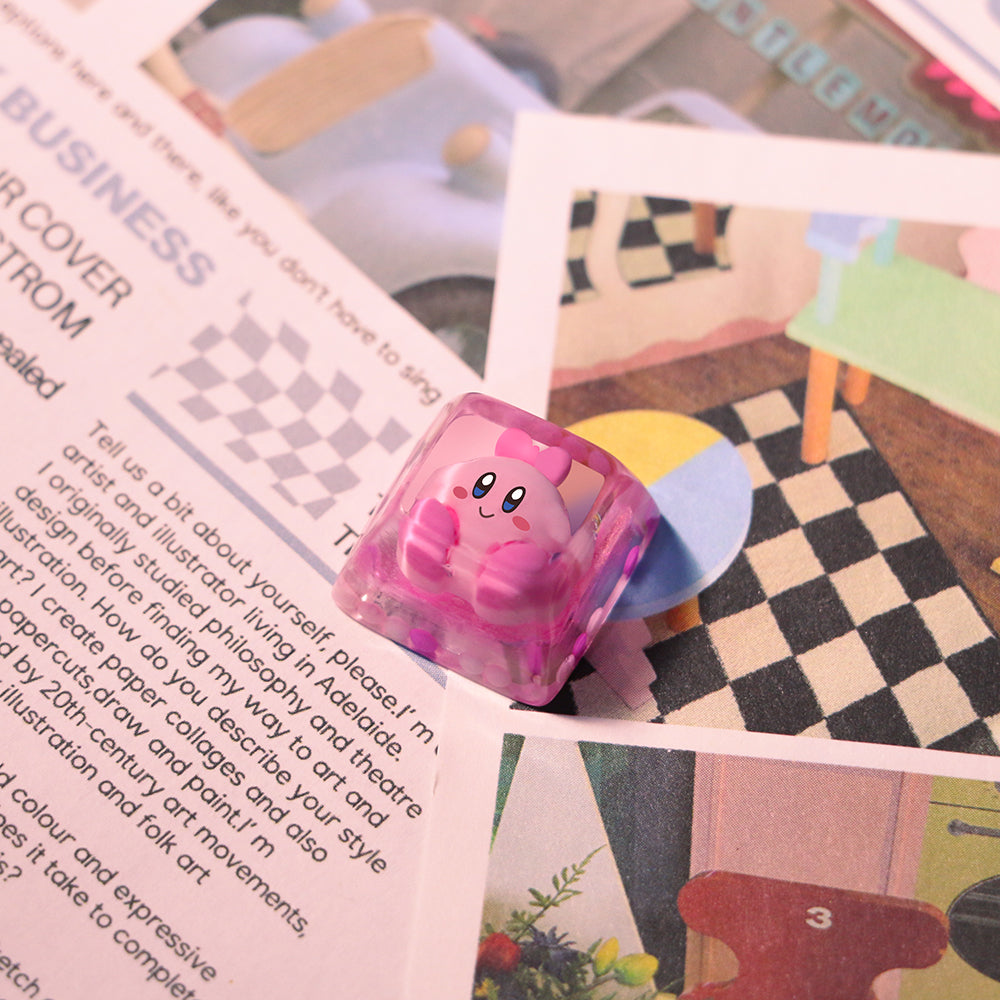 Kirby, Crystal drops of glue material encapsulated resin personalized keycaps, anime, gaming, cultural and creative handmade keycaps