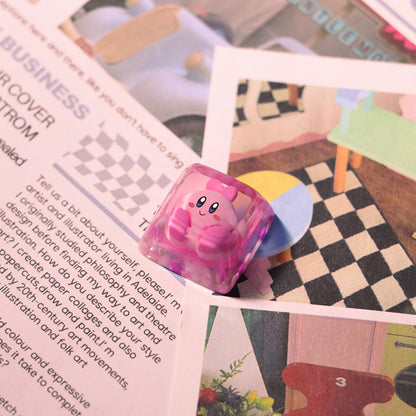 Kirby, Crystal drops of glue material encapsulated resin personalized keycaps, anime, gaming, cultural and creative handmade keycaps