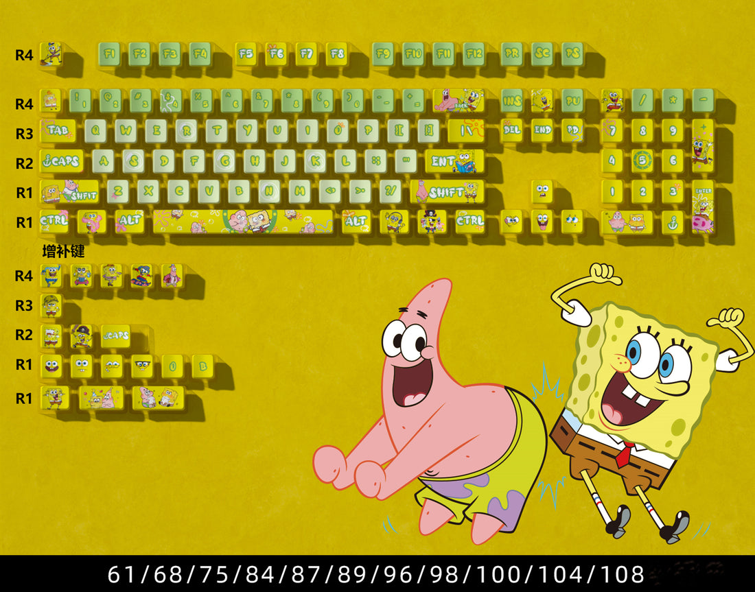 SpongeBob SquarePants Four sided Transparent PBT Thermal Sublimation Transparent Transparent Keycaps Customized OEM Height Keycaps