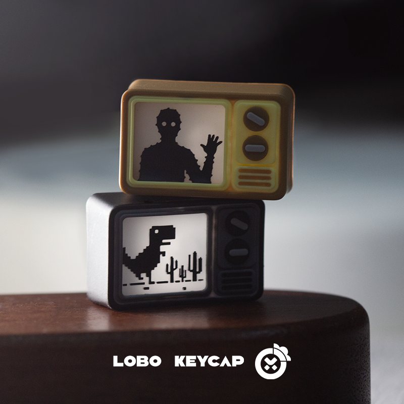 Mini TV, horror, little dinosaur, 1.5U multi-color resin molding, transparent screen with personalized keycaps, artistic and creative decorative keycaps.