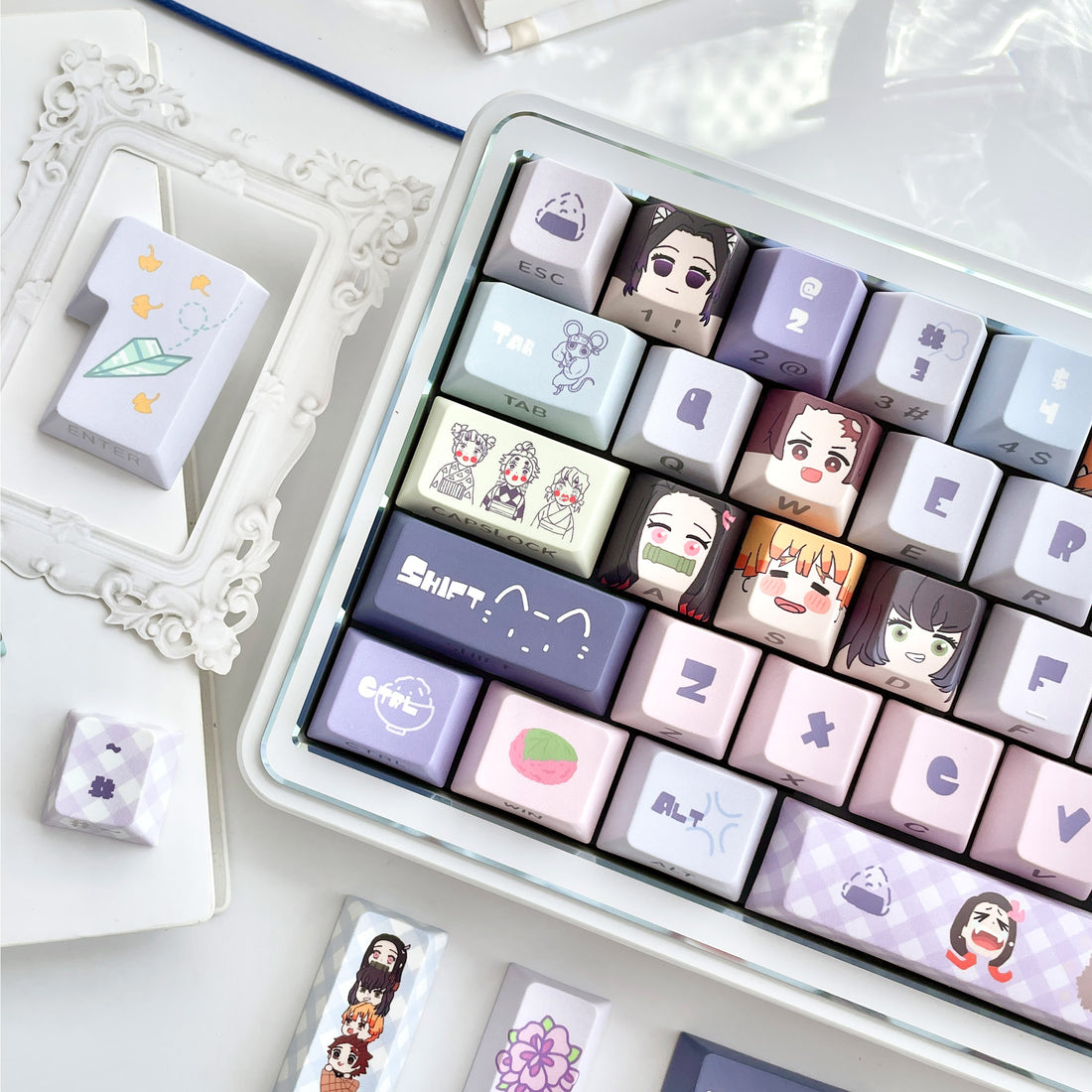 Demon Slayer: Kimetsu no Yaiba Theme Keycap Two dimensional Anime Peripheral Mechanical Keycap PBT Five sided Heat Sublimation Personalized Keycap Set