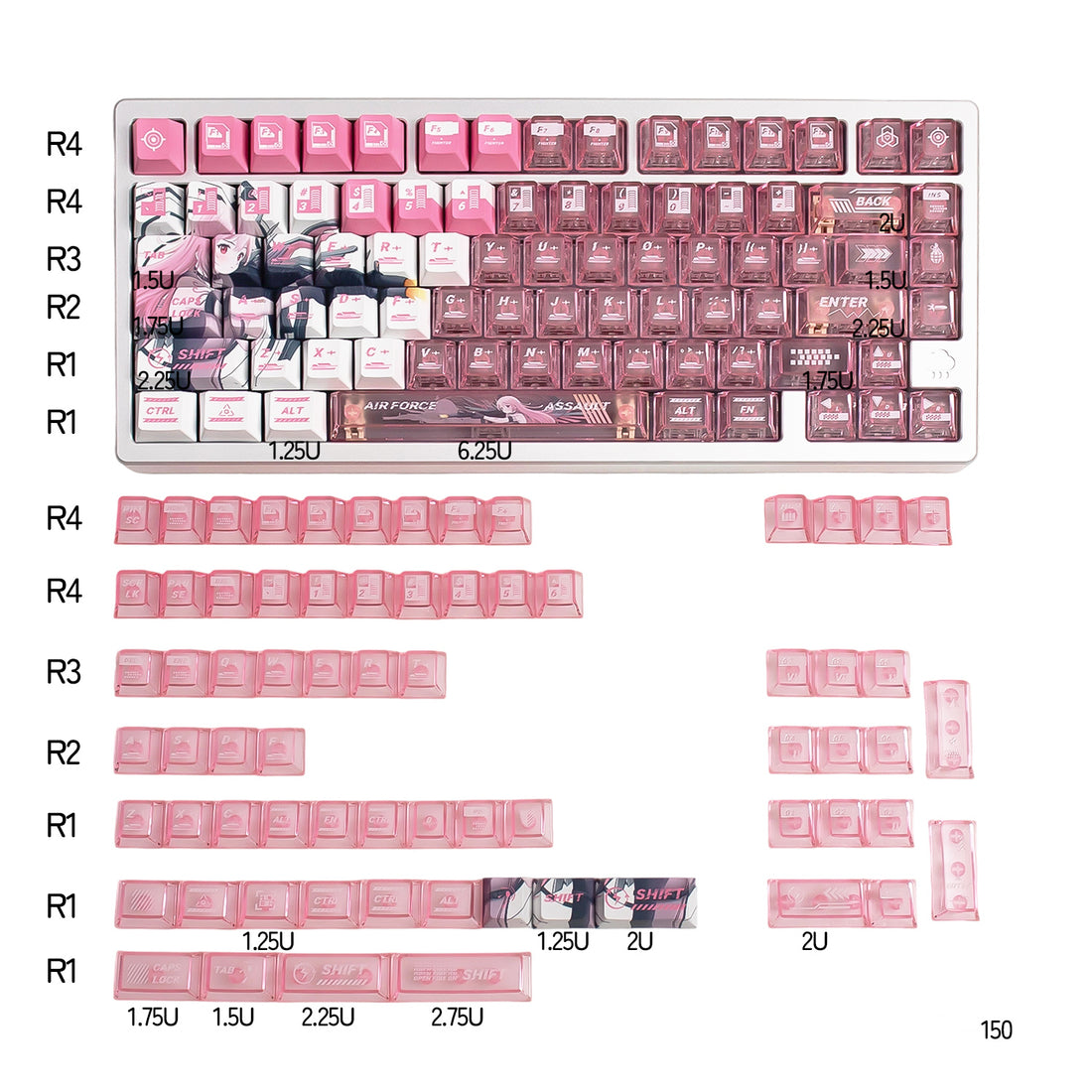 Mechatronics Assault Theme, PBT+PC Top Misty Pink Sublimation Creative Personalized Keycap Set
