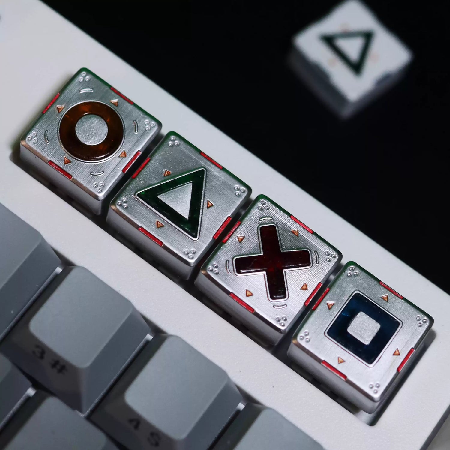 PlayStation style directional key set. Resin material, transparent resin in the middle, creative and personalized keycaps.