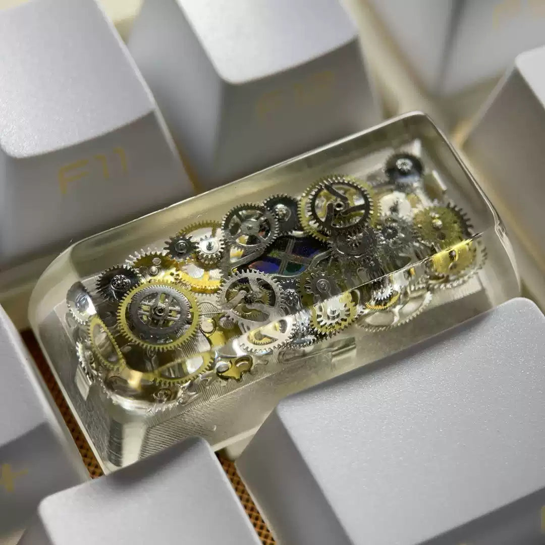 Metal gear, 2U circuit board, resin encapsulated personalized keycaps, artisankeycaps