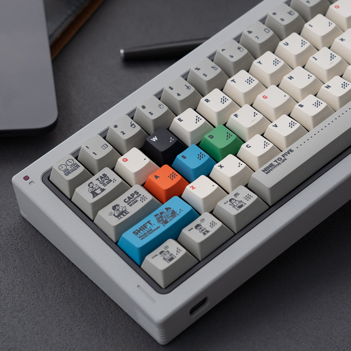 Early work and late return theme mechanical keyboard keycap complete set PBT heat sublimation original factory highly personalized keycap set