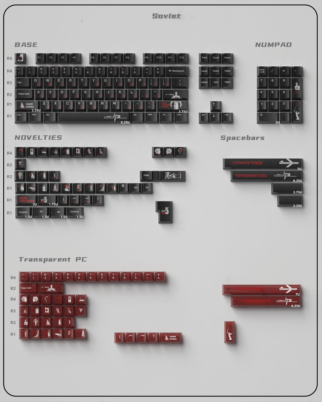 Original Design "Soviet" Theme Mechanical Keyboard Keycap Complete Set PBT Thermal Sublimation Original Factory Highly Personalized Keycap Set